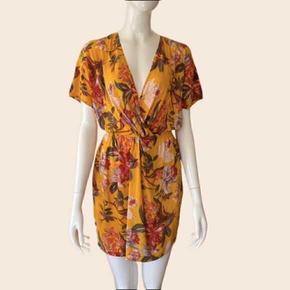 & Other Stories Golden Yellow Floral Faux Wrap Mini Dress Size 4 - Picture 2 of 14